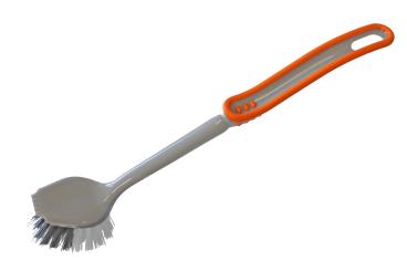Spülbürste rund Softgriff Kunststoff Grau-Orange Nylonborsten
 Grau-Orange