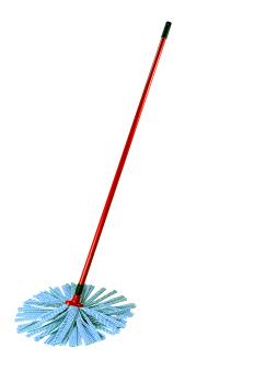 Wischmop mit Vliesbänder Blau-Weiß  Metallstiel Rot
 
